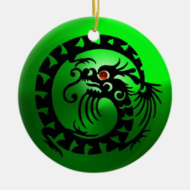 Ornamento De Cerâmica COBRA DRAGON Black and White Green Emerald (Frente)