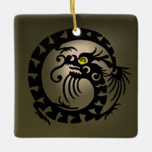 Ornamento De Cerâmica COBRA DRAGON Preto e Cinza Agar