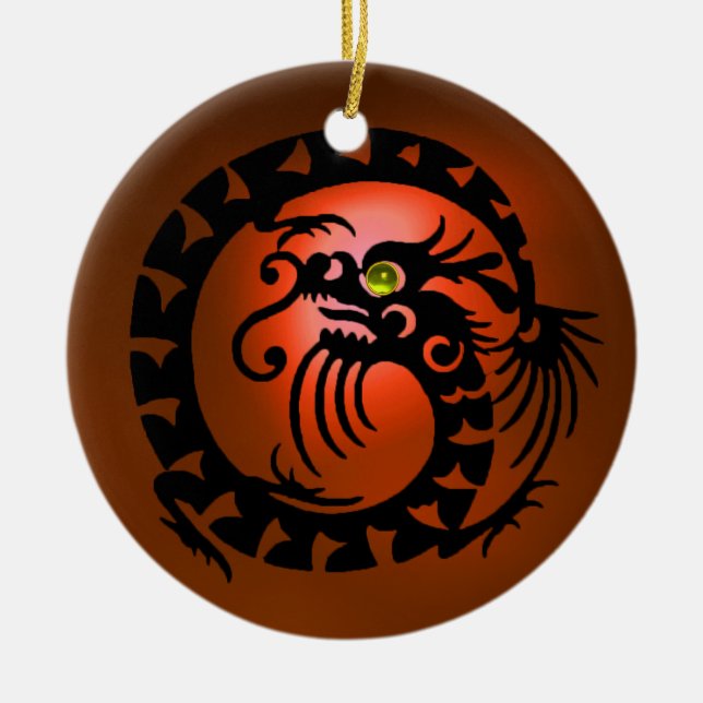 Ornamento De Cerâmica COBRA DRAGON preto e laranja Agate (Frente)
