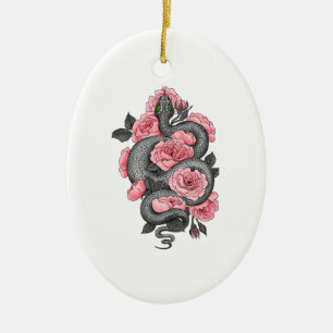 Ornamento De Cerâmica Cobra e rosas de pêssego