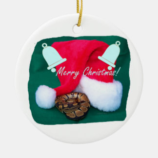 Ornamento De Cerâmica Cobra pelo Feliz Natal e pelos sinos do chapéu do