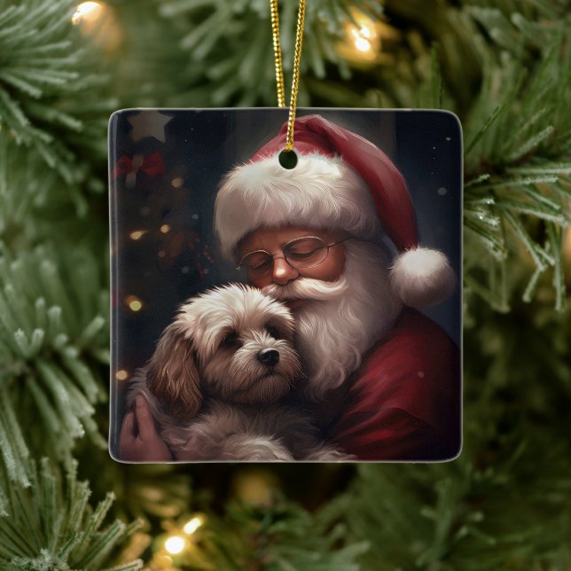 Ornamento De Cerâmica Cockapoo com Papai Noel Natal Festivo (Árvore)