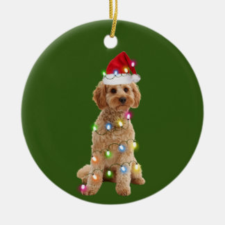Ornamento De Cerâmica Cockapoo com Scafés de Natal
