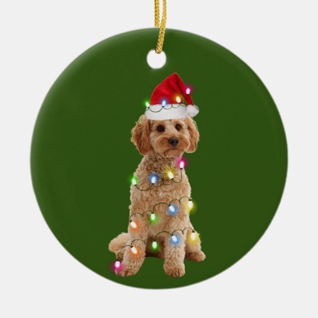 Ornamento De Cerâmica Cockapoo com Scafés de Natal (Frente)