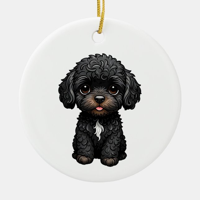 Ornamento De Cerâmica Cockapoo Preto (Frente)