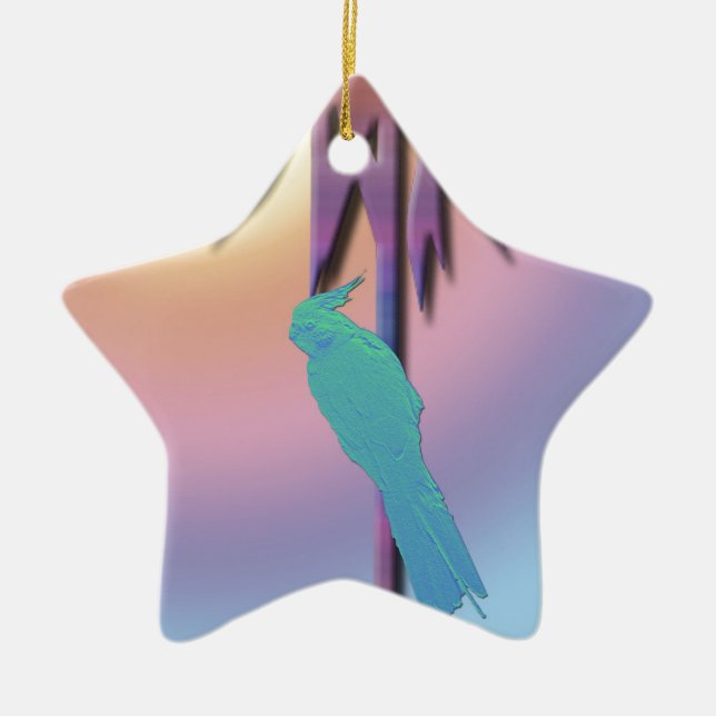 Ornamento De Cerâmica Cockatiel e Palm Tree Arte Digital (Frente)