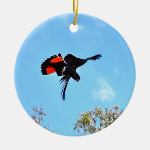 ORNAMENTO DE CERÂMICA COCKATOO PRETO EM VÔO AUSTRÁLIA RURAL