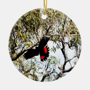 ORNAMENTO DE CERÂMICA COCKATOO PRETO EM VÔO QUEENSLAND AUSTRÁLIA