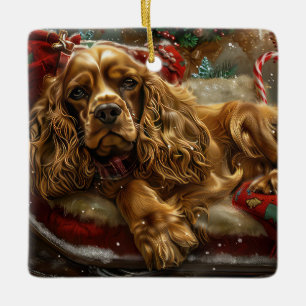Ornamento De Cerâmica Cocker Spaniel Cão Festivo