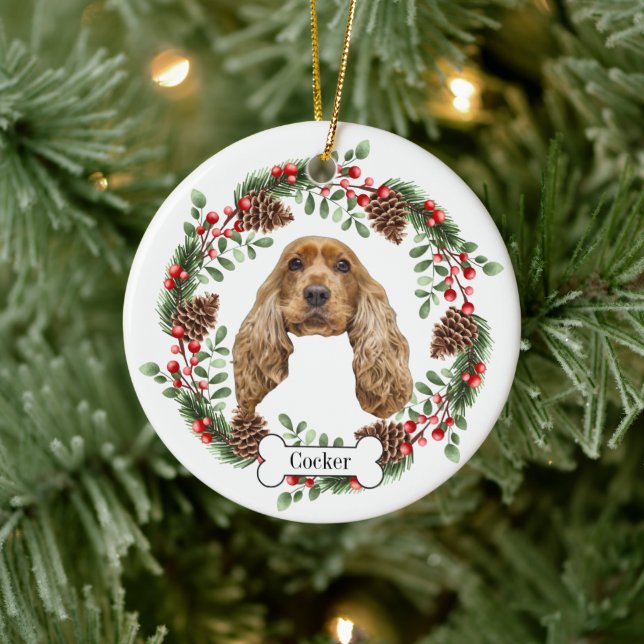 Ornamento De Cerâmica Cocker Spaniel cão Personalizado Pet Ornament (Árvore)