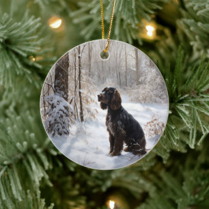 Ornamento De Cerâmica Cocker Spaniel Deixe-o nevar no Natal