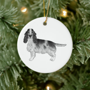 Ornamento De Cerâmica Cocker Spaniel em Preto e Branco & Texto Personali
