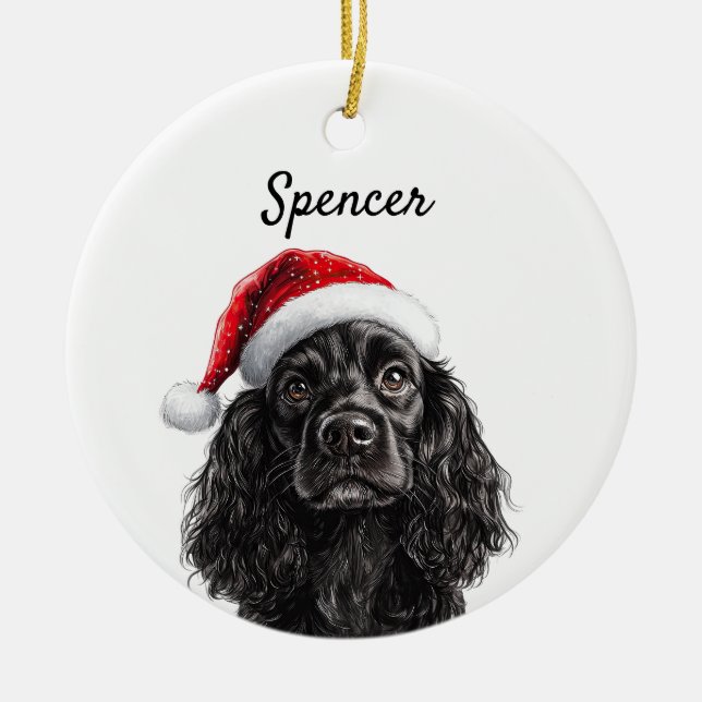 Ornamento De Cerâmica Cocker Spaniel Inglês Preto Personalizado (Frente)