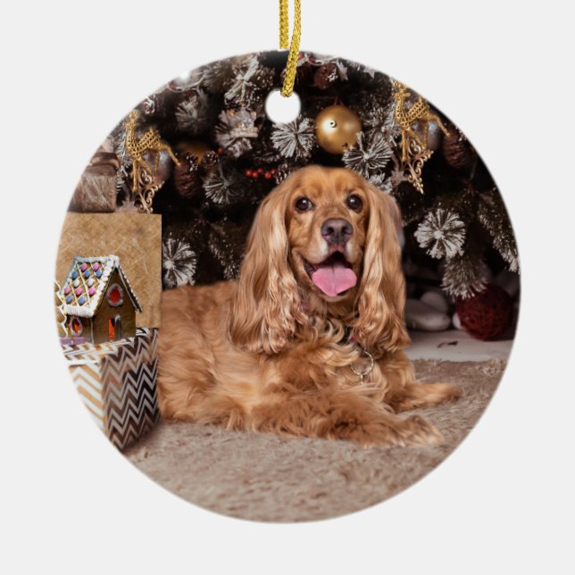 Ornamento De Cerâmica Cocker Spaniel Natal (Frente)