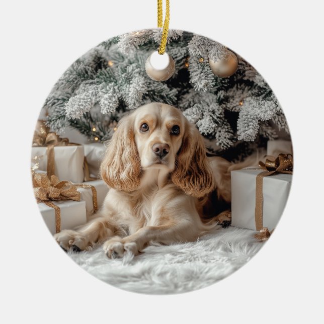 Ornamento De Cerâmica Cocker Spaniel Natal (Frente)