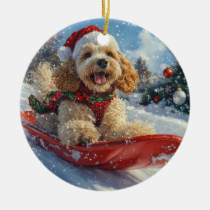 Ornamento De Cerâmica Cocker Spaniel no Trenó Deixe Nevar Natal