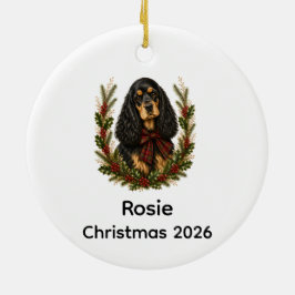 Ornamento De Cerâmica Cocker Spaniel Preto e Bege Natal Vintage