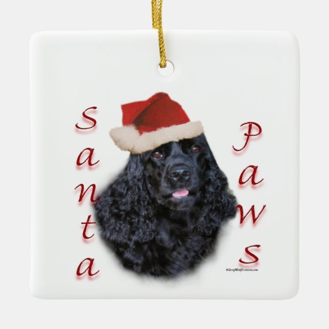 Ornamento De Cerâmica Cocker Spaniel (preto) Santa Paws (Frente)