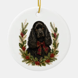 Ornamento De Cerâmica Cocker Spaniel Preto Vintage Natal