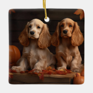 Ornamento De Cerâmica Cocker Spaniel Puppy Autumn Delight Pumpkin