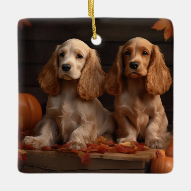 Ornamento De Cerâmica Cocker Spaniel Puppy Autumn Delight Pumpkin (Frente)