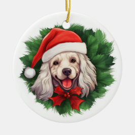 Ornamento De Cerâmica Cocker Spaniel Wreath Natal