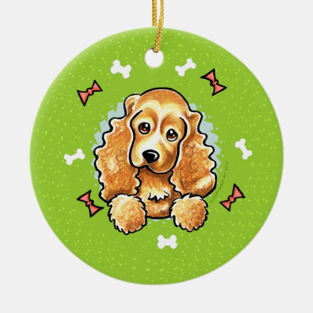 Ornamento De Cerâmica Cocker Spaniel Wreath Natal (Frente)