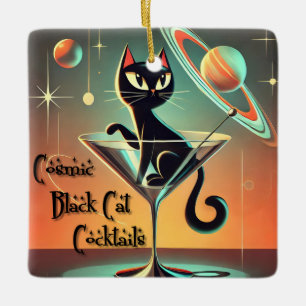 Ornamento De Cerâmica Cocktails de Gato Negro Cósmico e Futuro Atômico