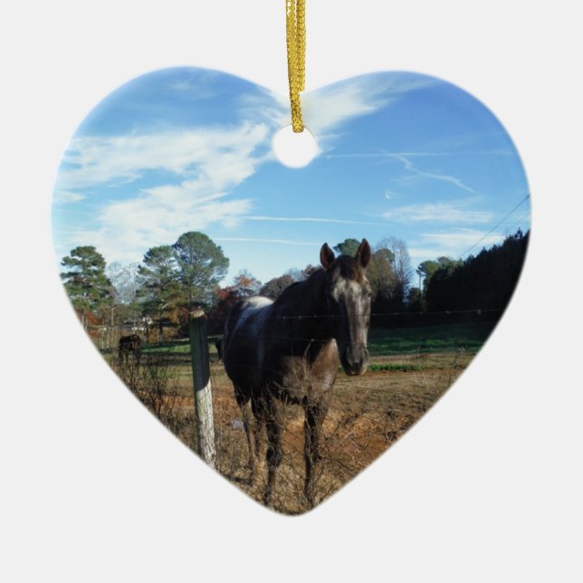 Ornamento De Cerâmica Coco e cavalo castanho creme (Frente)