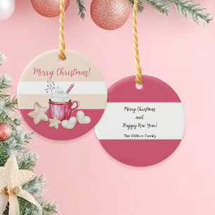 Ornamento De Cerâmica Cocoa Quente De Natal E Biscoitos Aquarela