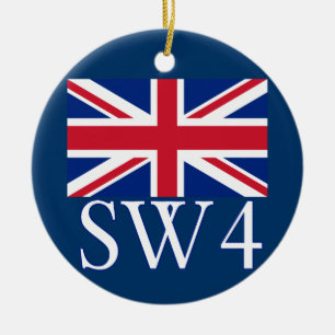 Ornamento De Cerâmica Código postal SW4 de Londres com Union Jack
