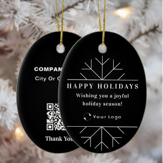 Ornamento De Cerâmica Código QR do logotipo comercial de Natal preto