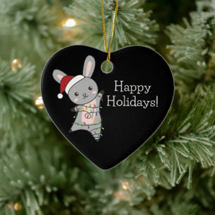 Ornamento De Cerâmica Coelhinhos Feliz Natal Animais de inverno Coelhos