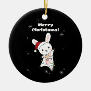 Ornamento De Cerâmica Coelhinhos Feliz Natal Animais de inverno Coelhos