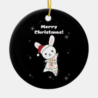 Ornamento De Cerâmica Coelhinhos Feliz Natal Animais de inverno Coelhos
