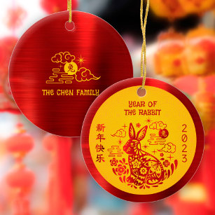 Ornamento De Cerâmica Coelho 2023 Chinês Lunar Ano Novo Amarelo Vermelho