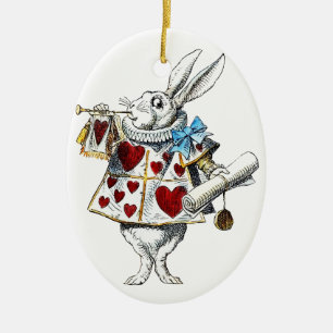 Ornamento De Cerâmica Coelho Branco Alice Wonderland Hearts