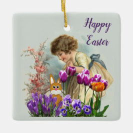 Ornamento De Cerâmica Coelho coelho coelho e chicote da Páscoa de vinhet