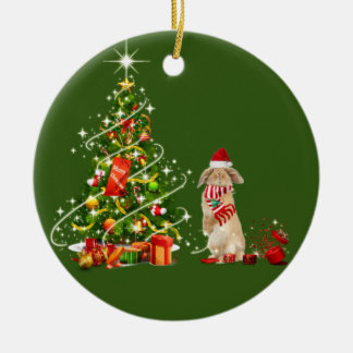 Ornamento De Cerâmica Coelho com o Natal dos Hat Scafts