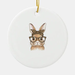 Ornamento De Cerâmica Coelho da Páscoa Óculos de Leopardo Bandana Coelho