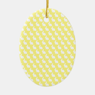 Ornamento De Cerâmica Coelho da Páscoa Simples Amarelo e Branco
