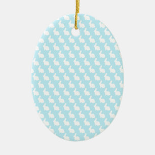 Ornamento De Cerâmica Coelho da Páscoa Simples Azul e Branco