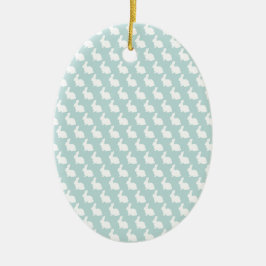 Ornamento De Cerâmica Coelho da Páscoa Simples Azul e Branco