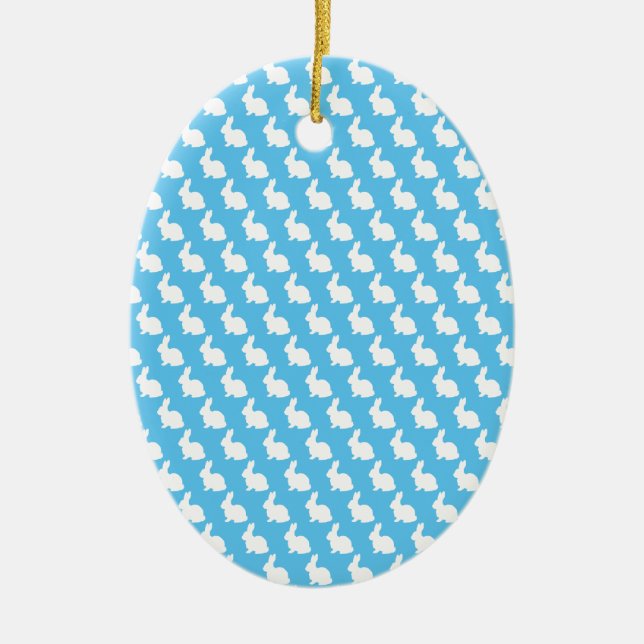 Ornamento De Cerâmica Coelho da Páscoa Simples Azul e Branco (Frente)