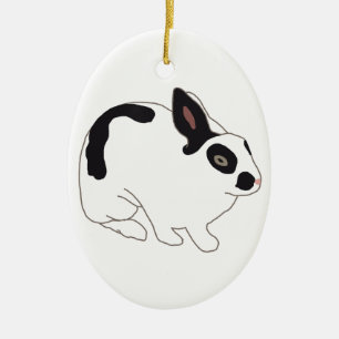 Ornamento De Cerâmica Coelho de coelho preto e branco