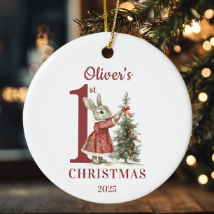 Ornamento De Cerâmica Coelho de Natal de 1rua do Bebê Personalizado