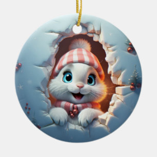 Ornamento De Cerâmica Coelho de Natal Personalizado 3D
