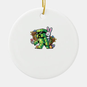 Ornamento De Cerâmica Coelho de Páscoa Pixel Gamer Jogos Infantil Menino