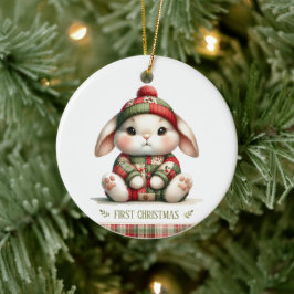 Ornamento De Cerâmica Coelho de Patchwork Primeiro Natal Lembrança Foto
