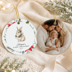 Ornamento De Cerâmica Coelho do Primeiro Natal Personalizado do Bebê